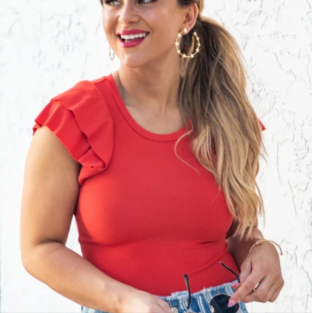 Red Flutter Sleeve Bodysuit